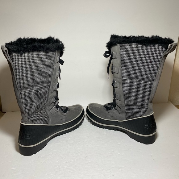 Sorel Joan Of Arctic Gray Black Houndstooth Faux Fur Winter Boots Women’e Sz 9 - Picture 9 of 16